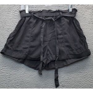 Aerie Shorts Women's‎ Medium Black High Rise Pleated Tie Waist Fold Up Pockets